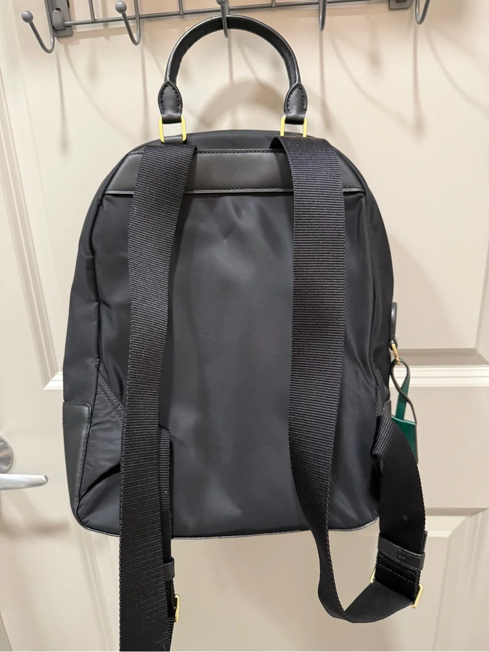 Authentic Tory Burch Quilted Black Backpack Interior with Gold Hardware Accents